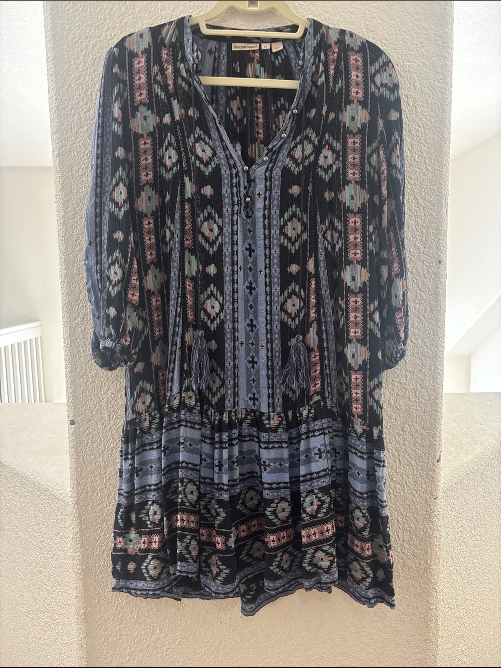HOLDING HORSES Blue Multi Boho Tunic with Tassels